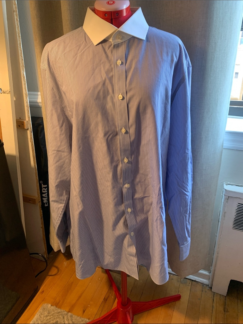 Charles Tyrwhitt Classic Cotton Dress Shirt with White  Collar - Blue Stripe